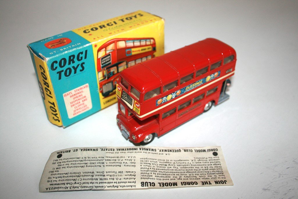 CORGI TOYS 468 60’S GREAT BRITAIN VINTAGE DIE CAST TOY CAR LONDON TRANSPORT ROUTMASTER BUS IN BOX