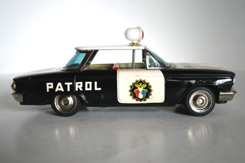 ICHIKO 1960 9.25 INCHES JAPAN FRICTION VINTAGE TIN TOY CAR CHEVROLET CORVAIR PATROL-P.D. IN BOX - Image 16