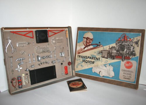 GESCHA 30's OR 40'S GERMANY BATTERY OPERATED VINTAGE TIN TOY TRANSPARENT MOTOR IN BOX