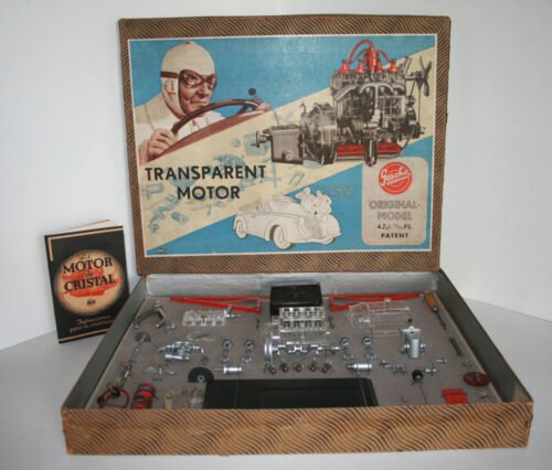 GESCHA 30's OR 40'S GERMANY BATTERY OPERATED VINTAGE TIN TOY TRANSPARENT MOTOR IN BOX - Image 2