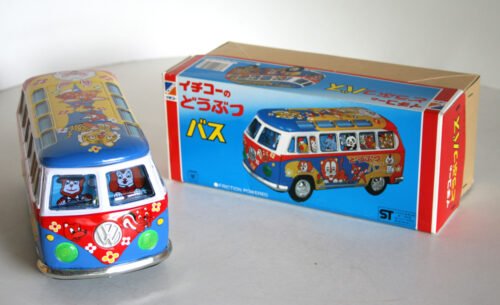 Ichiko 80’s Japan  VW Transporter Micro-Bus Zoo in Box, Friction 10.5 inches (26.5 cm) original tin toy car