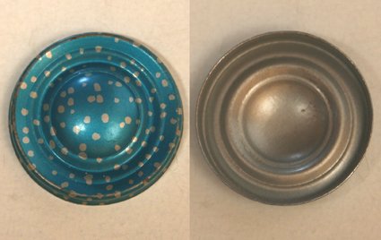 Yoshiya SS. Space Rocket blue tin hubcap original tin toy part