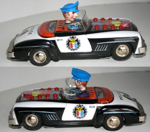 Yoshiya KO 60’s Mercedes Benz 300 SL Falteryn Police Car in Box Battery Operated 10.25 inches (26 cm) original tin toy car - Image 4