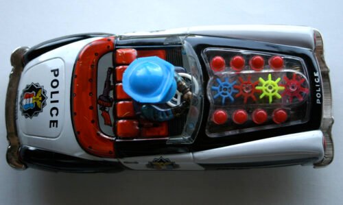 Yoshiya KO 60’s Mercedes Benz 300 SL Falteryn Police Car in Box Battery Operated 10.25 inches (26 cm) original tin toy car - Image 5
