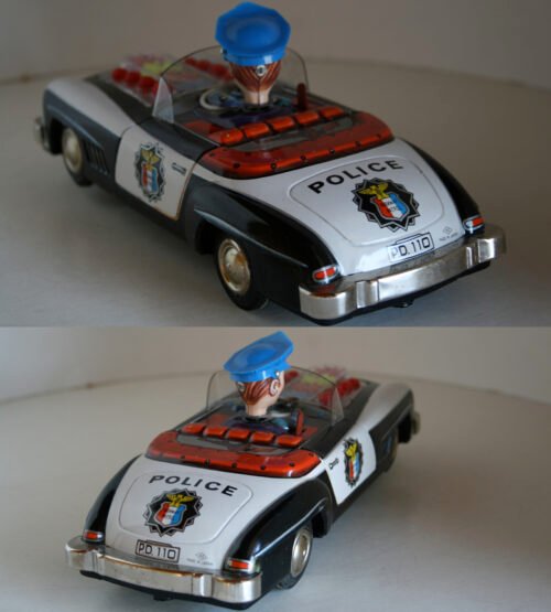 Yoshiya KO 60’s Mercedes Benz 300 SL Falteryn Police Car in Box Battery Operated 10.25 inches (26 cm) original tin toy car - Image 7