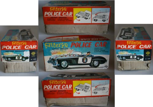 Yoshiya KO 60’s Mercedes Benz 300 SL Falteryn Police Car in Box Battery Operated 10.25 inches (26 cm) original tin toy car - Image 9