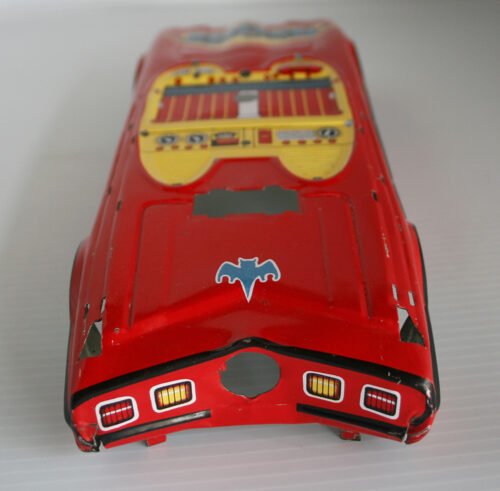 Taiwan 70’s Red Batmobile Plastic Chassis 12 inches (30.5 cm) Litho Tin Body without parts original tin toy part - Image 3