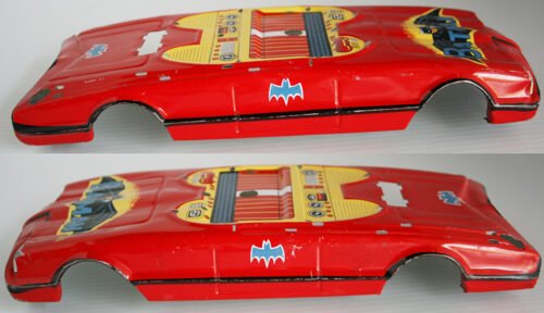 Taiwan 70’s Red Batmobile Plastic Chassis 12 inches (30.5 cm) Litho Tin Body without parts original tin toy part - Image 4