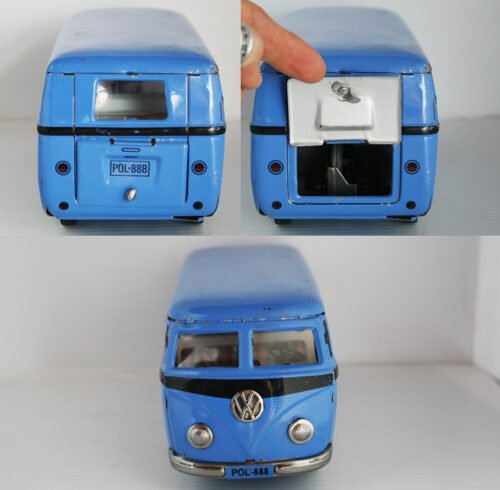 TippCo. Lemy,  Poliumex México 60’s 70's Blue Volkswagen Transporter Micro-Bus, Free Repro Box, friction 9.5 Inches (24cm) original tin toy car - Image 9