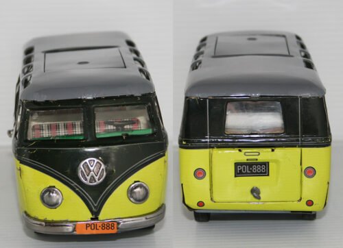 TippCo. Lemy,  Poliumex México 60's 70’s Green Volkswagen Transporter Micro-Bus friction 9.5 Inches (24cm) original tin toy car - Image 6