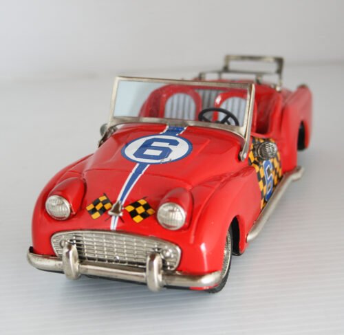 Bandai 50’s Triumph TR 3 Nº 6 Convertible Friction 8 inches (20 cm) original tin toy car - Image 3
