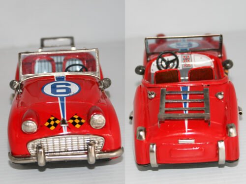 Bandai 50’s Triumph TR 3 Nº 6 Convertible Friction 8 inches (20 cm) original tin toy car - Image 5