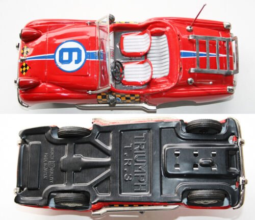 Bandai 50’s Triumph TR 3 Nº 6 Convertible Friction 8 inches (20 cm) original tin toy car - Image 9