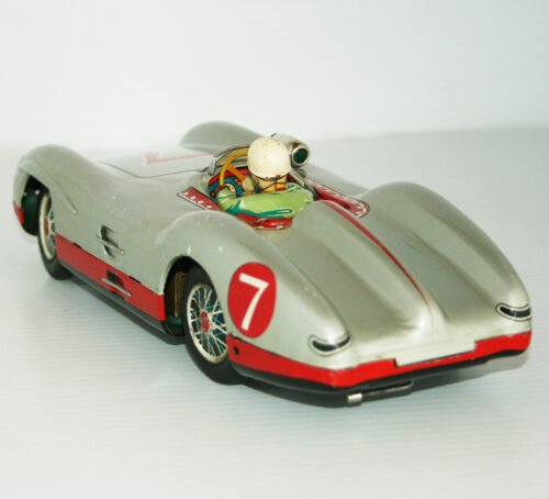 Marusan Kosuge 50’s Mercedes Benz W 196 Silver Arrow Racer Nº 7 Battery Operated 10 inches (25 cm) original tin toy car - Image 4