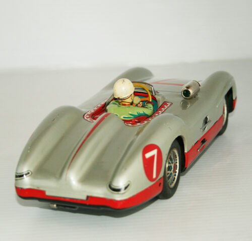 Marusan Kosuge 50’s Mercedes Benz W 196 Silver Arrow Racer Nº 7 Battery Operated 10 inches (25 cm) original tin toy car - Image 5