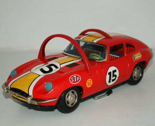Masudaya MT 60’s Jaguar Stunt Car Nº 7 in Box Battery Operated 9.5 inches (24 cm) original tin toy car - Image 3