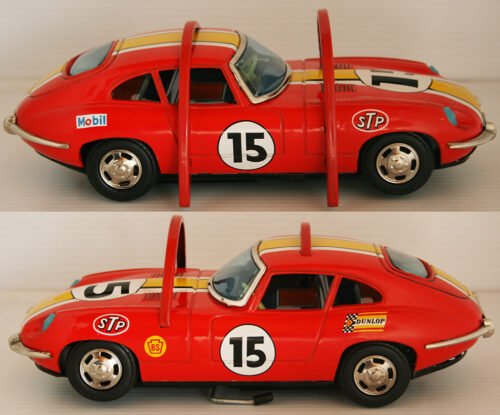Masudaya MT 60’s Jaguar Stunt Car Nº 7 in Box Battery Operated 9.5 inches (24 cm) original tin toy car - Image 8