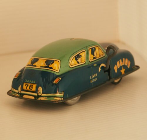 Masudaya MT Japan 50’s Squad Police, Litho Tin Car, Wind Up 5.5 inches (14 cm) original tin toy litho car - Image 5