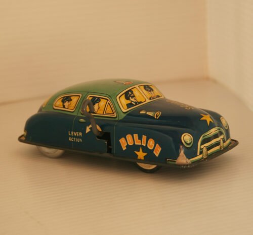 Masudaya MT Japan 50’s Squad Police, Litho Tin Car, Wind Up 5.5 inches (14 cm) original tin toy litho car - Image 6