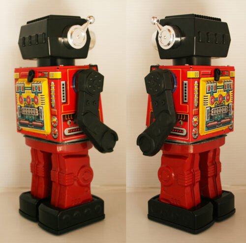 Horikawa Japan/Taiwan 70’s Rotate-o-Matic Super Astronaut Robot Mint in Box, Battery Operated 12 inches (30.5 cm) original tin toy space robot - Image 9