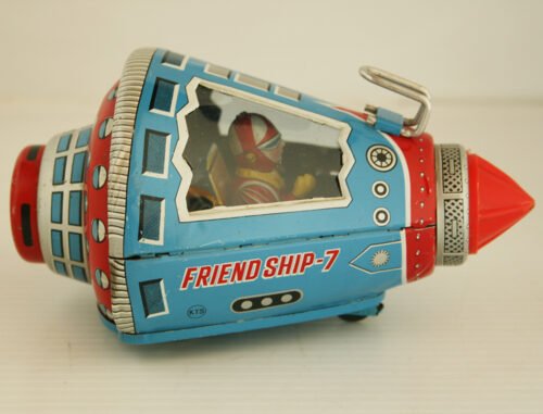 Horikawa S.H Tatsuya KTS Japan 60’s Friend Ship-7 Space Capsule Friction 6.5 inches (16.5 cm) original tin toy space ship - Image 7