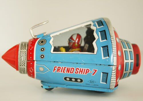Horikawa S.H Tatsuya KTS Japan 60’s Friend Ship-7 Space Capsule Friction 6.5 inches (16.5 cm) original tin toy space ship - Image 8