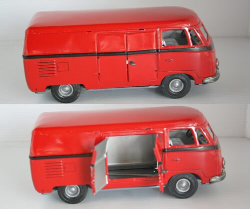 TippCo. Lemy Poliumex México 60’s 70's Red Volkswagen Transporter Panel Van friction 9.5 Inches (24cm) original tin toy car - Image 7