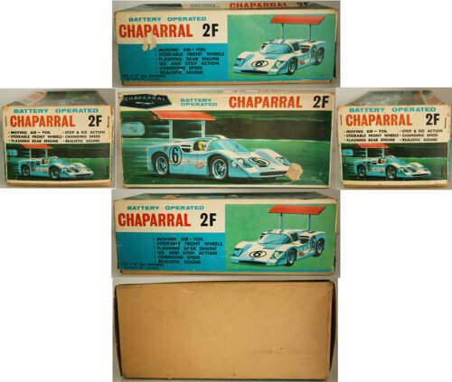 Alps Japan 60’s Chaparral 2F Racing Car Nº6 in Box Battery Operated 11 inches (28 cm) original plastic & tin toy car - Image 5