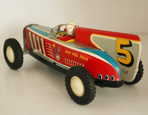 Momoya Shoten Japan 50’s Open Wheel Style Racer Nº5 Friction 9.25 inches (23.5 cm) original tin toy car - Image 4