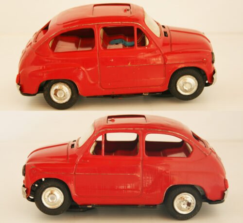 Tomiyama Japan 50’s Fiat 600, by proyects, Battery Operated 8 inches (20 cm) original tin toy car - Image 6