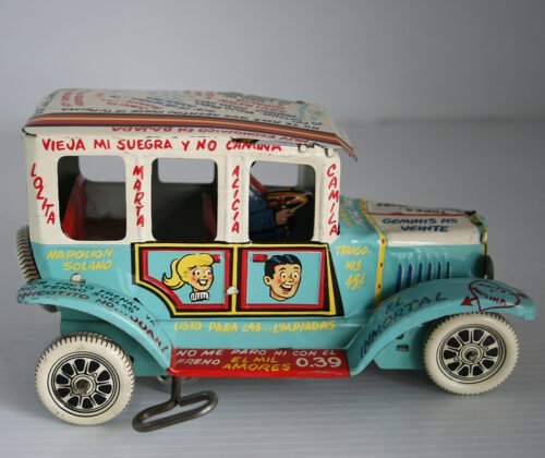 Plasti Marx, Marx México 60’s Tin Blue Jalopy Wind Up 7 inches (18 cm) original tin toy car - Image 7