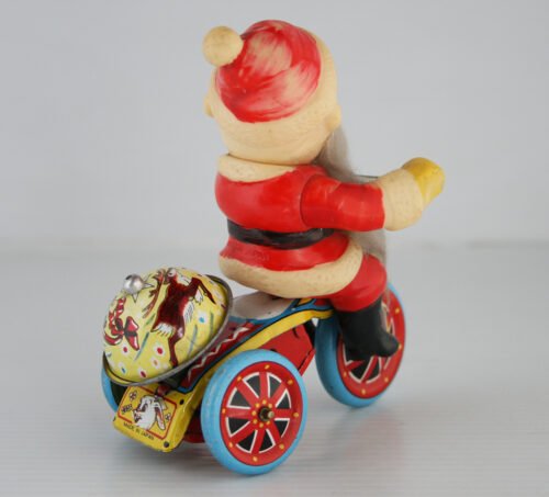 Suzuki Gangu Seisakusho Japan 60’s Santa Claus on Tricycle Wind Up 4 inches (10 cm) original tin toy - Image 5