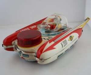 Yanoman Japan 60’s Space Ship X-200 Battery Operated 10 inches (25.5 cm) original tin toy space ship