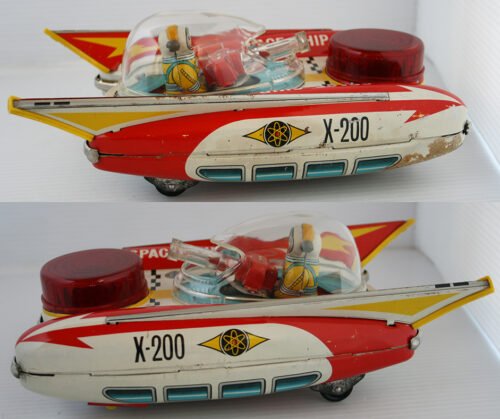 Yanoman Japan 60’s Space Ship X-200 Battery Operated 10 inches (25.5 cm) original tin toy space ship - Image 7
