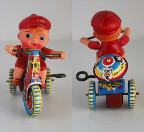 Unknown Brand Japan 50’s Celluloid Doll on Tricycle Windup 4 inches (10 cm) original tin toy - Image 8