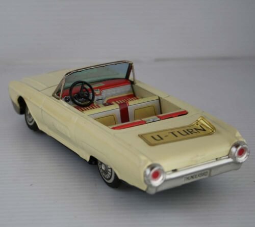 Bandai Japan 60’s Ford Thunderbird Cabrio-Convertible “U-Turn” in Box Friction 8.5 inches (21.5 cm) original tin toy car - Image 5