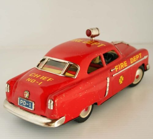 Marusan Kosuge Japan 50’s Ford 1952 Fire Dept Chief Nº1 Battery Operated 10.25 inches (26 cm) original tin toy car - Image 5