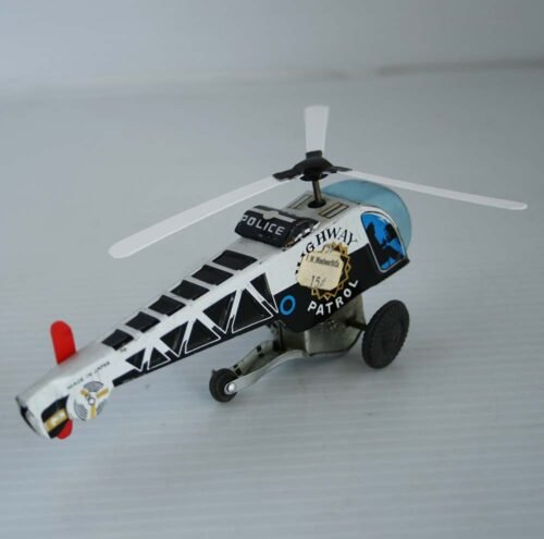 Unknown Brand Japan 60’s Police Highway Patrol Helicopter Friction 5.25 inches (13 cm) original tin toy - Image 5