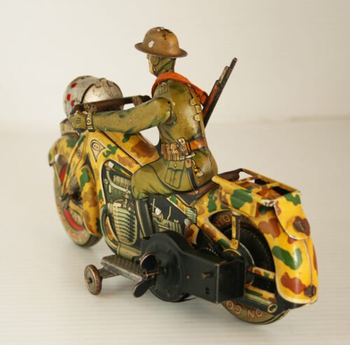 Arnold CKAO Germany Pre-war 30’s Military Army Motorcycle A-754 Wind Up 7.50 inches (19 cm) original tin toy motorcycle - Image 4
