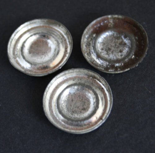 Bandai Japan 60’s Mercedes Benz, three Tin Hubcaps, original tin toy parts - Image 3