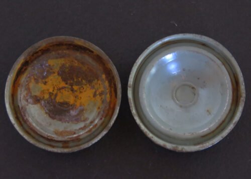 Bandai Japan 60’s Volkswagen Beetle, Two tin Hubcaps, original tin toy parts - Image 3