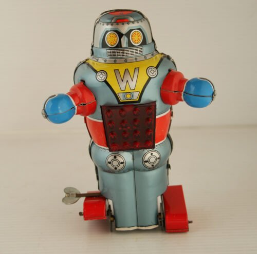 Noguchi N Japan 60’s Mechanical Sparking W Robot Wind Up 6.25 inches (16cm) original tin toy robot - Image 6