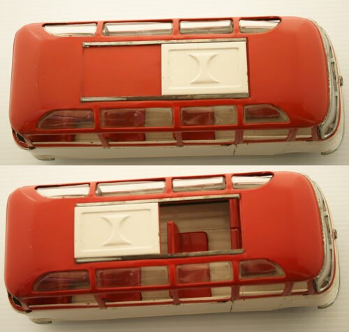 Tonka México, Trujillo, Bandai 60’s Mercedes Benz Micro-Bus Friction 11 inches (28 cm) original tin toy car - Image 8