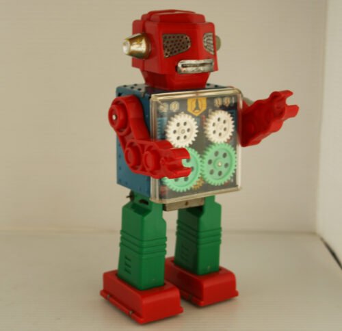 Horikawa S.H Japan 60’s Engine Gear Robot in Box Wind Up 9 inches (23 cm) original tin toy Space Robot - Image 3