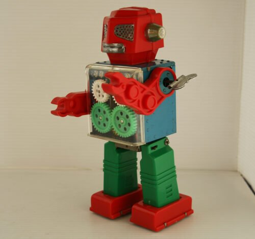Horikawa S.H Japan 60’s Engine Gear Robot in Box Wind Up 9 inches (23 cm) original tin toy Space Robot - Image 4